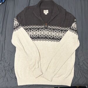 St. John's Bay Brown and Cream Zip-Up Sweater Nordic Design
